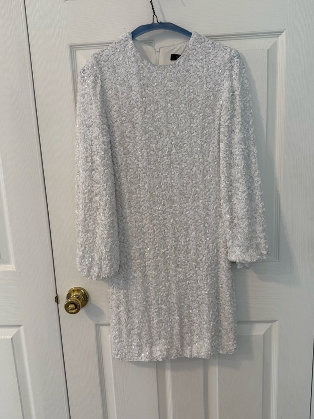 White Sequin Long-Sleeve Shift Dress